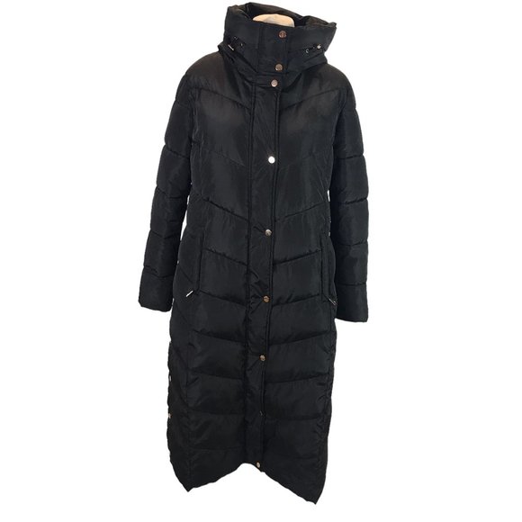 Cameo Rose Jackets & Blazers - Cameo Rose Ladies Longline Puffer Coat Jacket Black Sz 12 Hooded Quilted Padded